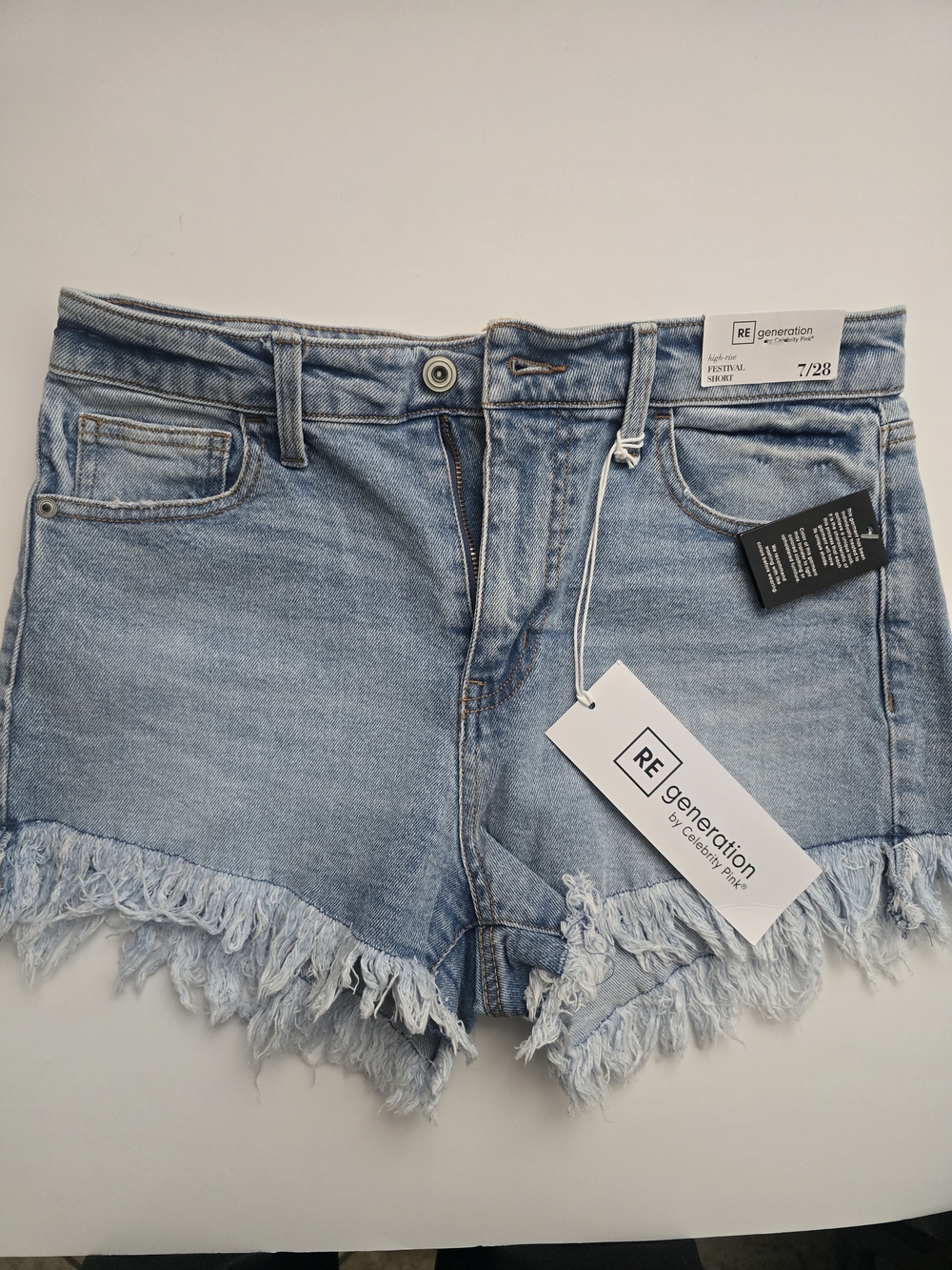 RE/generation Festival Light Blue Distressed Denim Shorts